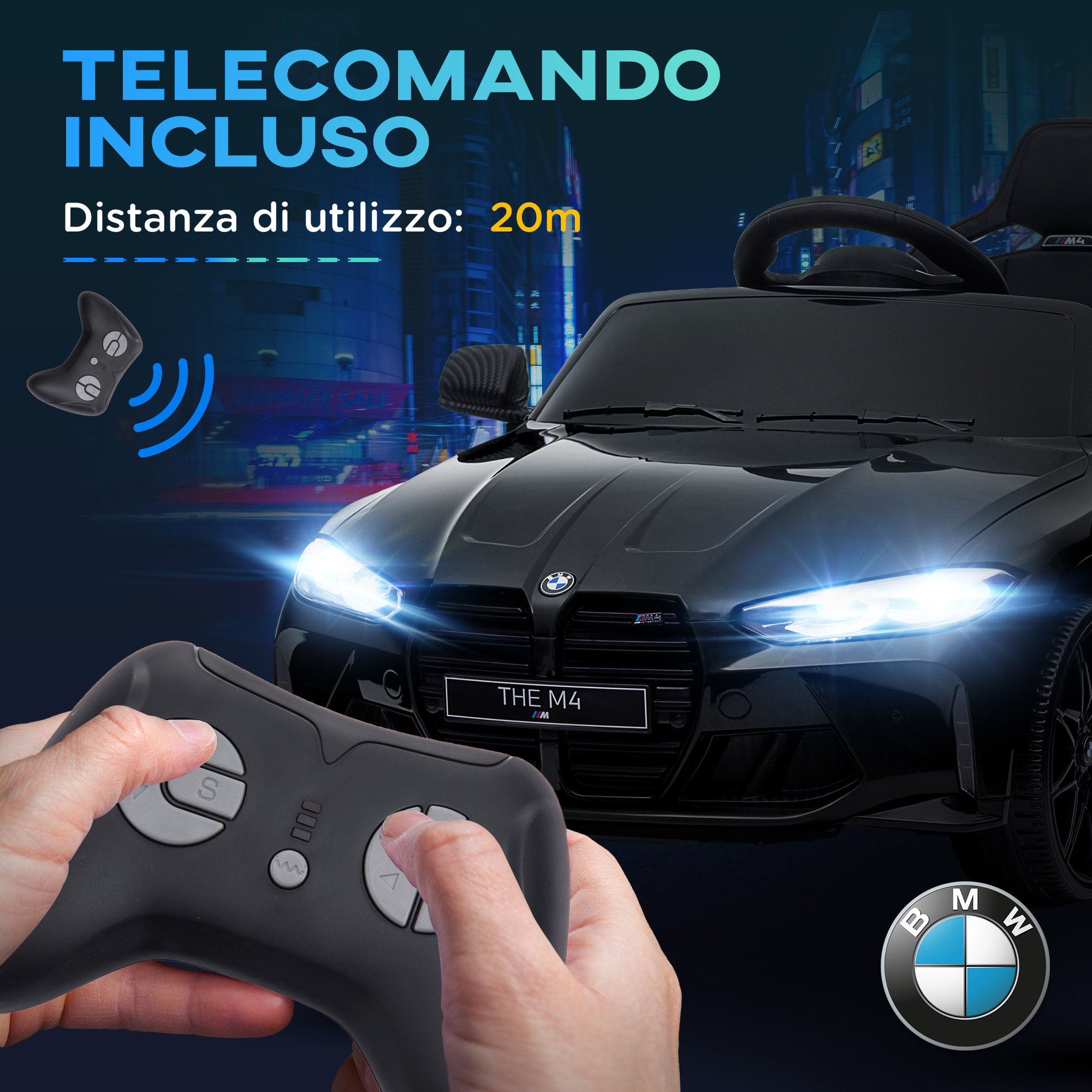 AIYAPLAY Macchina Elettrica per Bambini a Licenza BMW M4 con Telecomando, Clacson e Fari, 108x69.5x51 cm, Nera