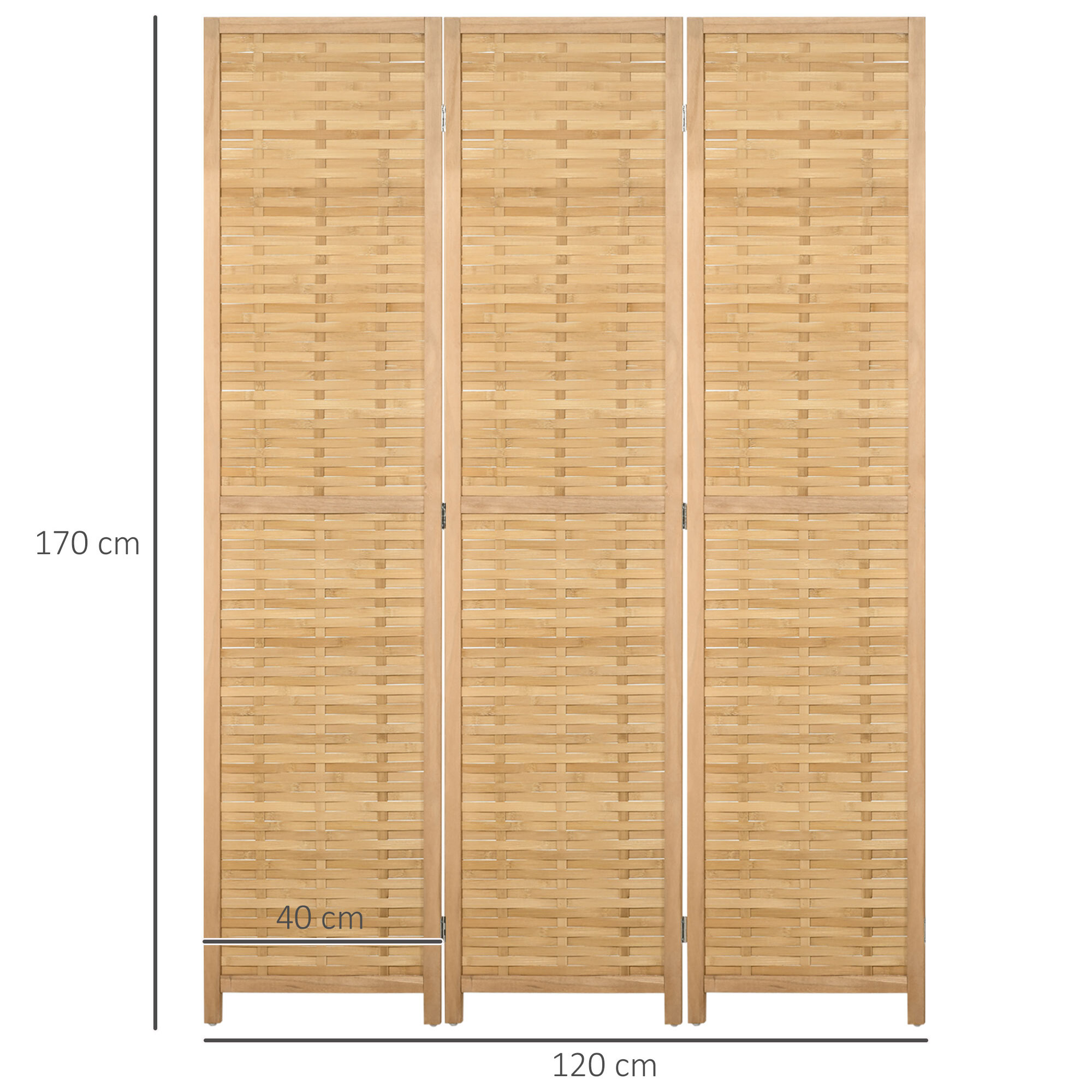 Biombo de 3 Paneles Divisor de Habitación Plegable 120x1,8x170 cm Separador de Ambientes con Patrón de Tejido de Bambú Estilo Rústico para Oficina Dormitorio Salón Natural