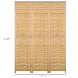 Biombo de 3 Paneles Divisor de Habitación Plegable 120x1,8x170 cm Separador de Ambientes con Patrón de Tejido de Bambú Estilo Rústico para Oficina Dormitorio Salón Natural