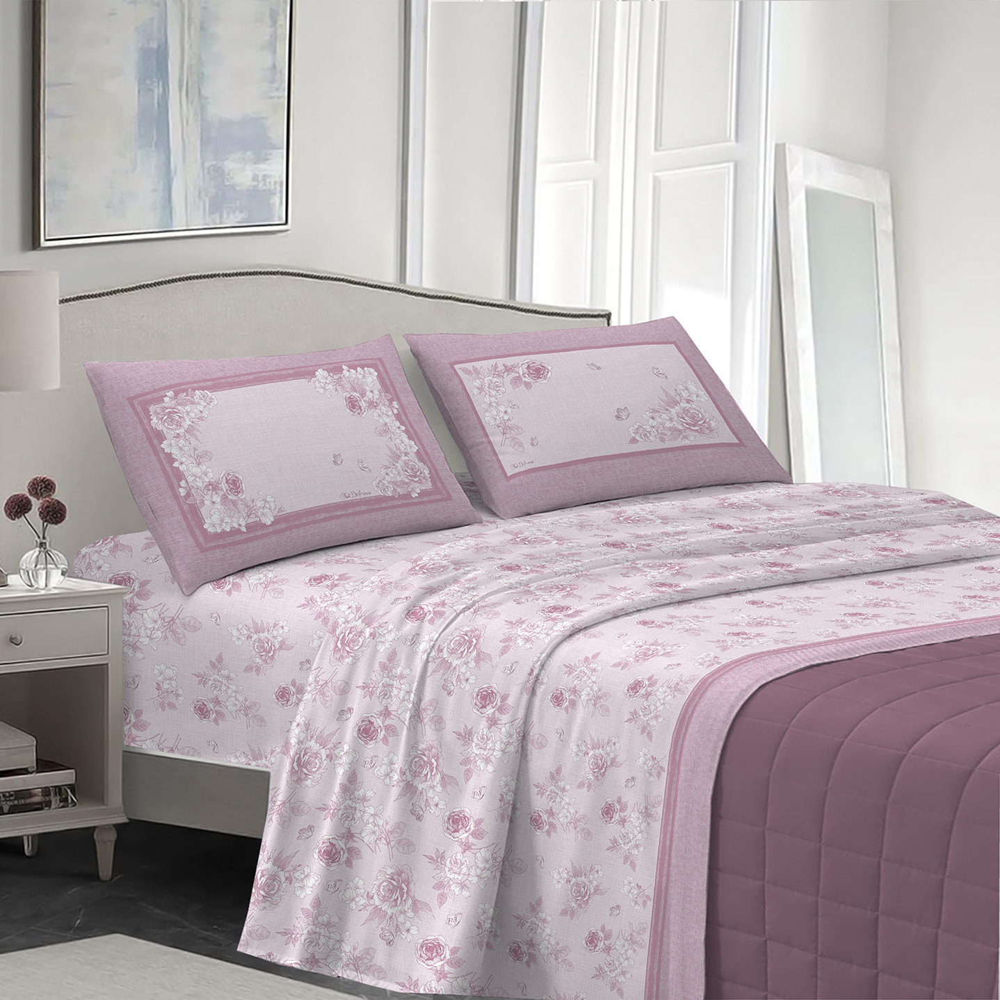 Completo letto praga rosa 100% cotone