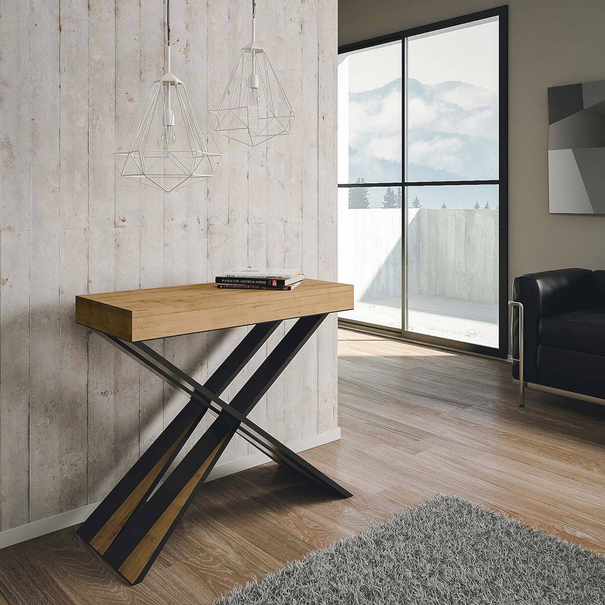 Console extensible 90x40/300 cm Diago Chêne Nature cadre Anthracite