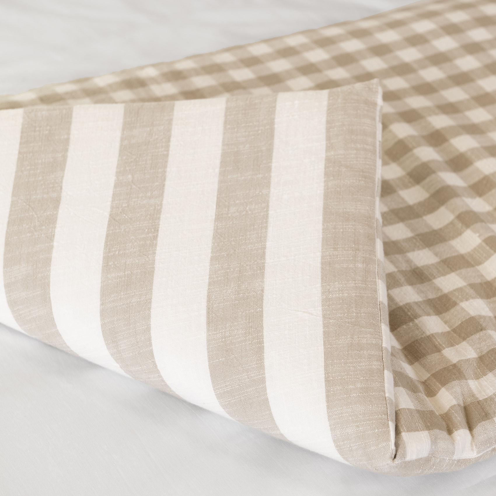 Édredon réversible coton flammé motifs rayures et vichy LOURMARIN - Beige