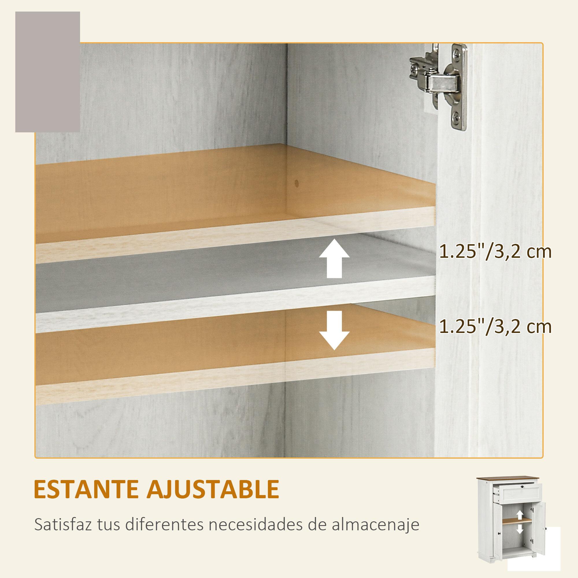 Aparador para Salón Armario de Almacenamiento con Puertas Dobles Cajón y Estante Ajustable para Cocina Dormitorio 60x30x87,4 cm Blanco