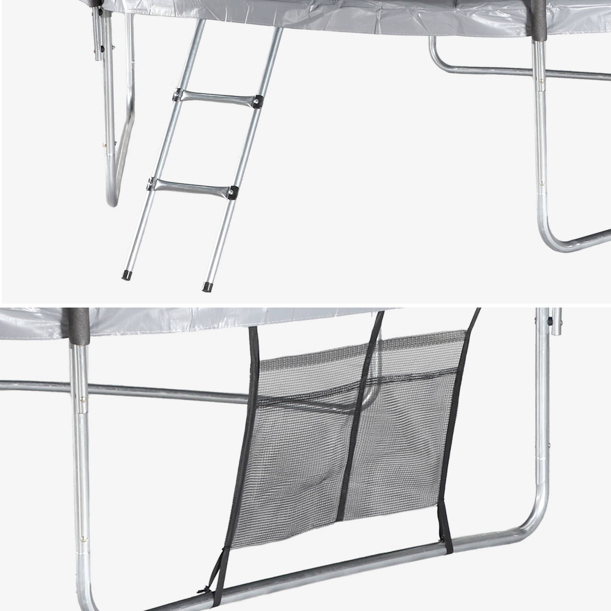 Trampoline Ø 305cm - Mars Inner XXL- trampoline de jardin gris avec filet de protection intérieur. échelle. bâche. filet pour chaussures et kit d'ancrage 3.05m 305cm