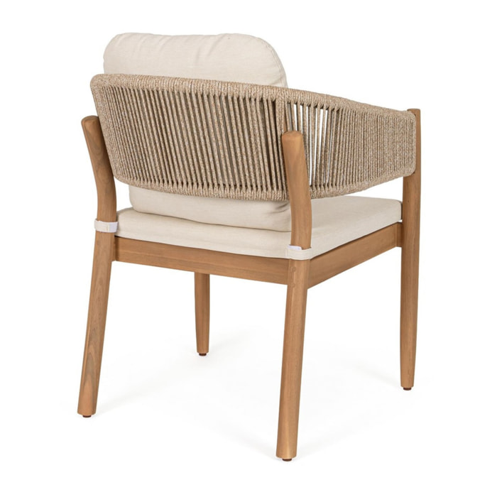 Set di 2 sedie con braccioli SIVIGLIA in legno di acacia, corda e tessuto beige
