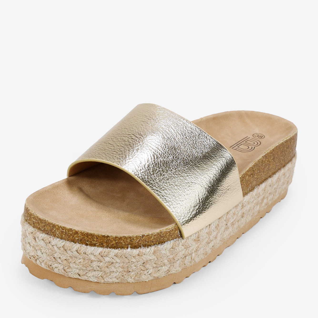 Sandalias doradas con plataforma de esparto