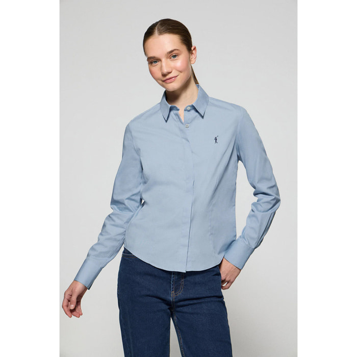 Camisa slim de popelín azul celeste con logo bordado Rigby Go