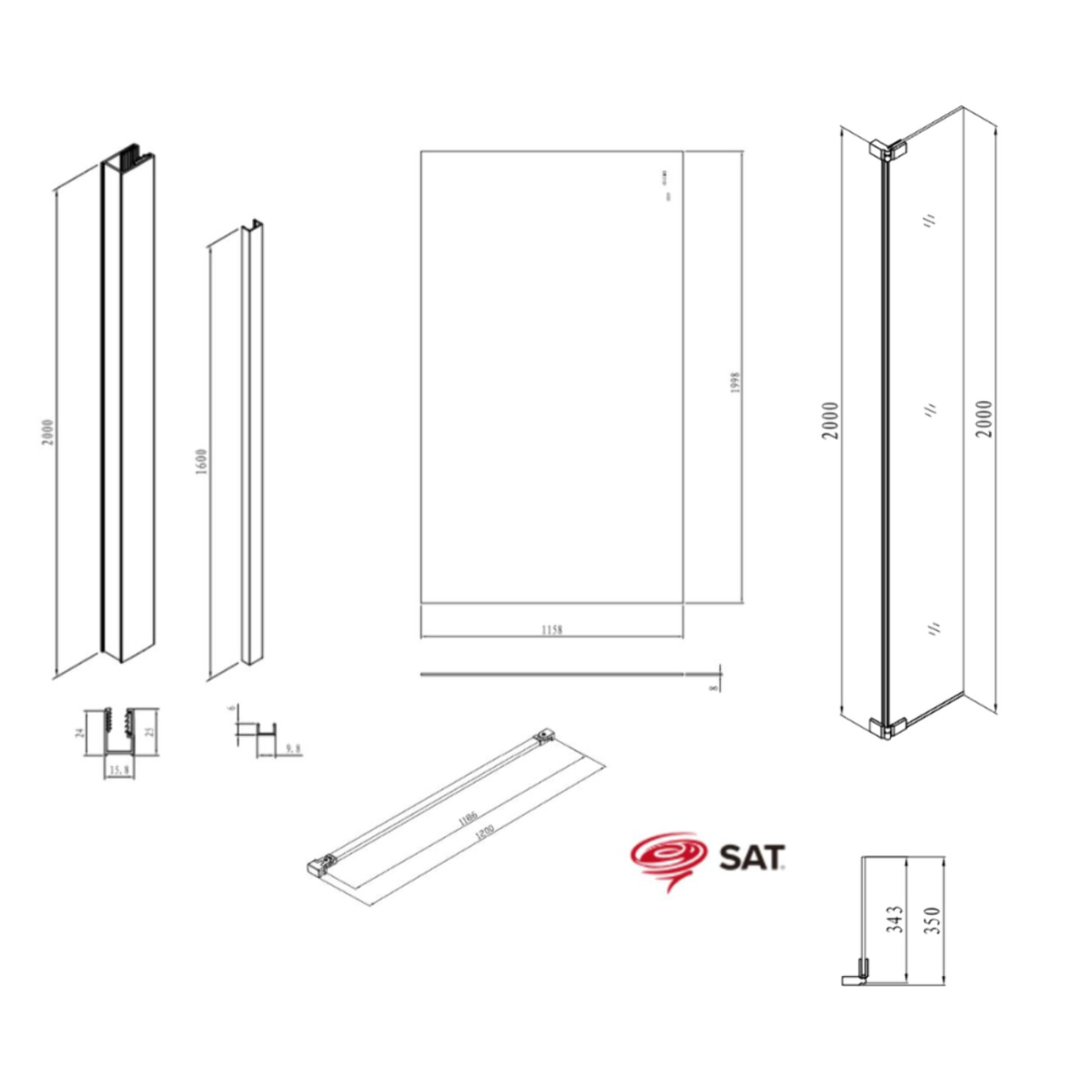 Walk-in 120x200cm Paroi et retour pivotant en verre Crystal Glass® 8 mm anticalcaire , avec bras et profilés chrome brillant