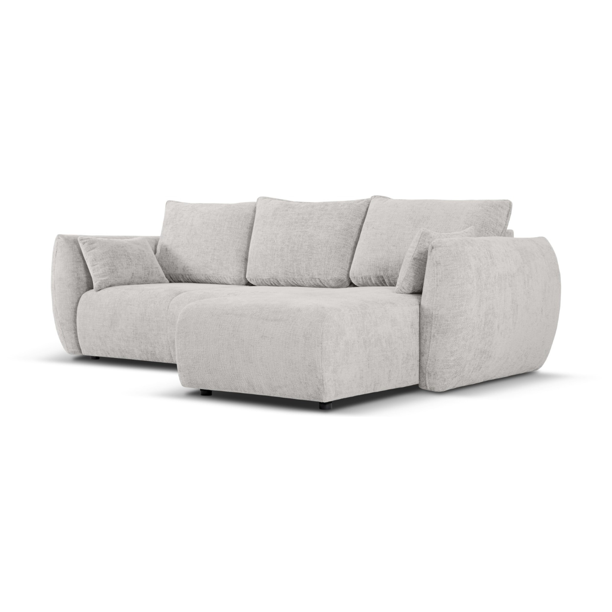 Canapé d'angle droit convertible avec coffre de rangement "Matera" 4 places en chenille gris clair