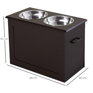 Comedero Perro Elevado con 2 Cuencos de Acero Inoxidable 2x2000 ml Comedero Elevado para Perros Grandes con Tapa Abatible y Almacenamiento Oculto Marrón Oscuro