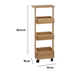 Desserte 4 niveaux à roulettes Bambou