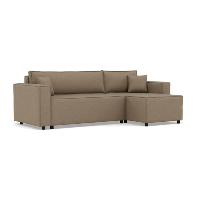 Jonas - canapé d'angle réversible 4 places convertible avec coffre en tissu texturé - Taupe