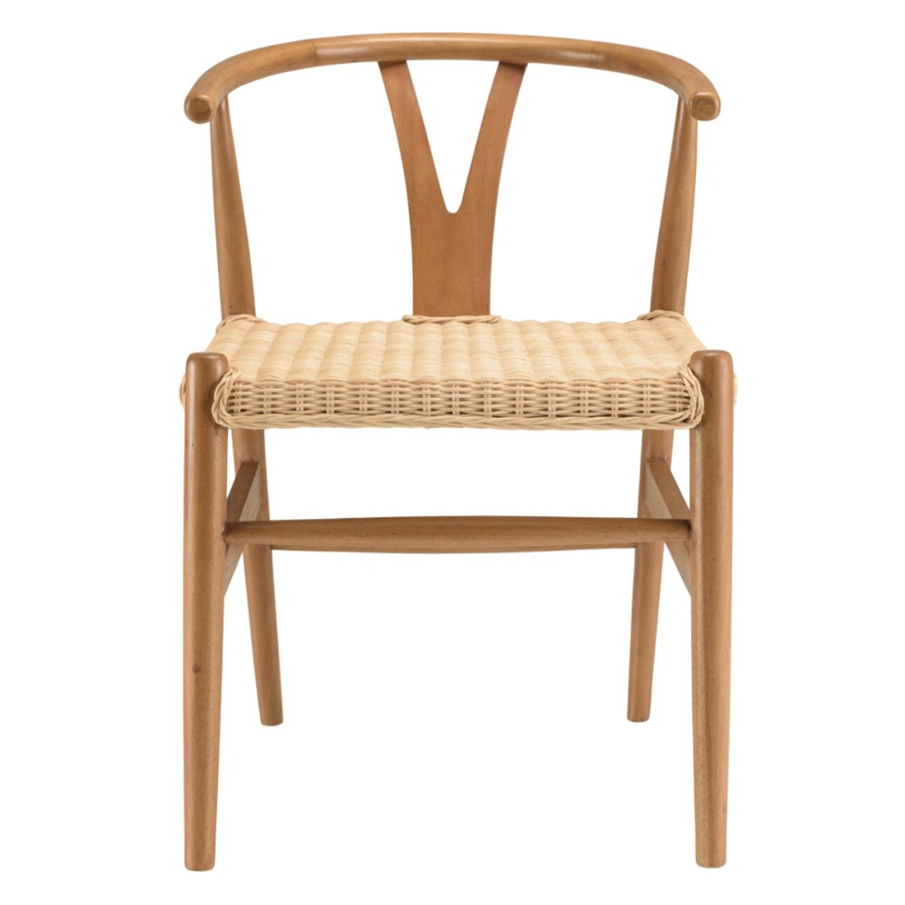 WILL - Chaise en bois de mahogany, dossier arrondi et assise en rotin