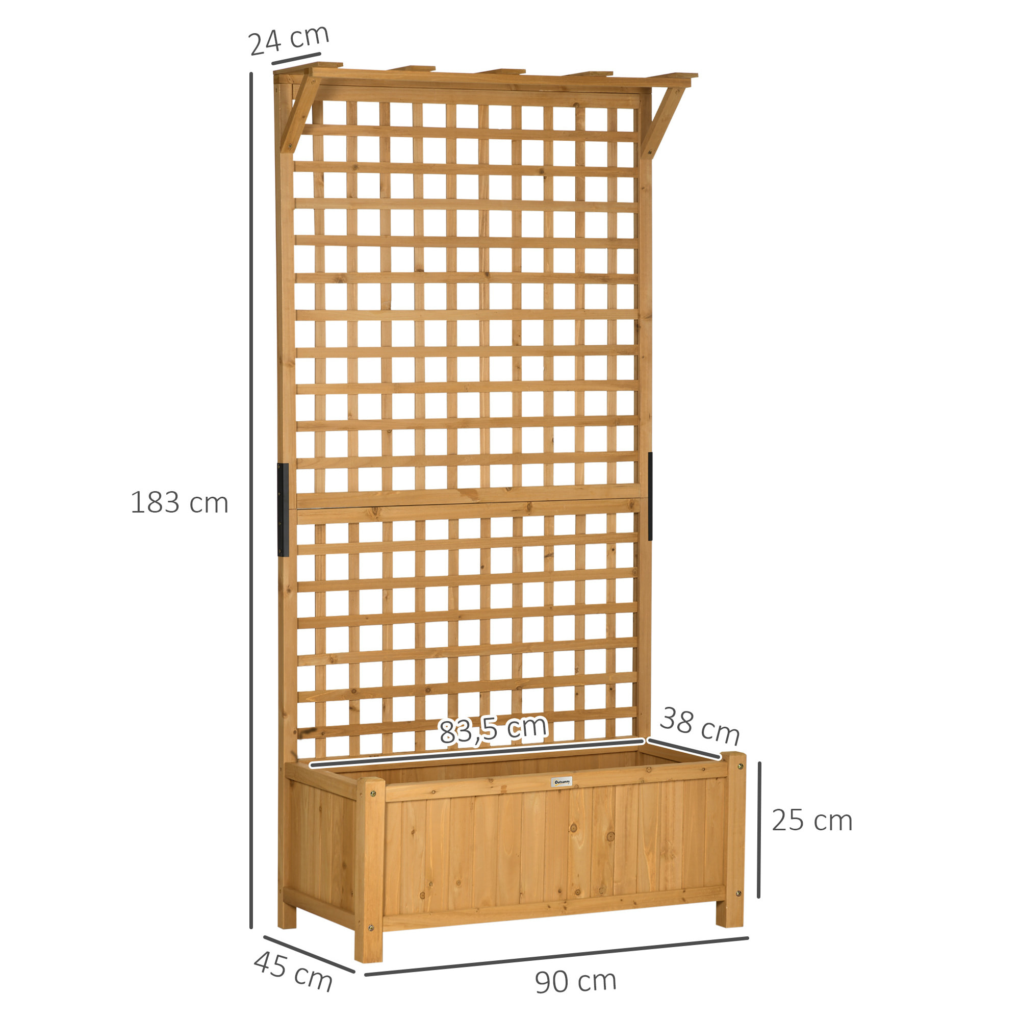 Jardinera con Enrejado de Madera para Trepadora Cultivo de Plantas 90x45x183 cm