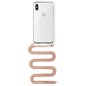 Cover trasparente per iPhone XS Max con ciondolo a catena in metallo. Accessorio moda, vestibilità perfetta e massima protezione