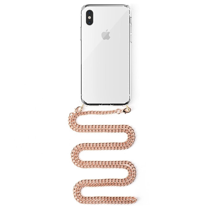 Cover trasparente per iPhone XS Max con ciondolo a catena in metallo. Accessorio moda, vestibilità perfetta e massima protezione