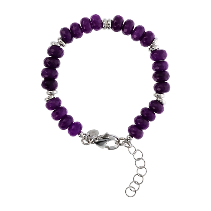 Bracciale di Rondelle Argentate e in Pietra Naturale Quarzo Viola in Argento 925 placcato Rodio