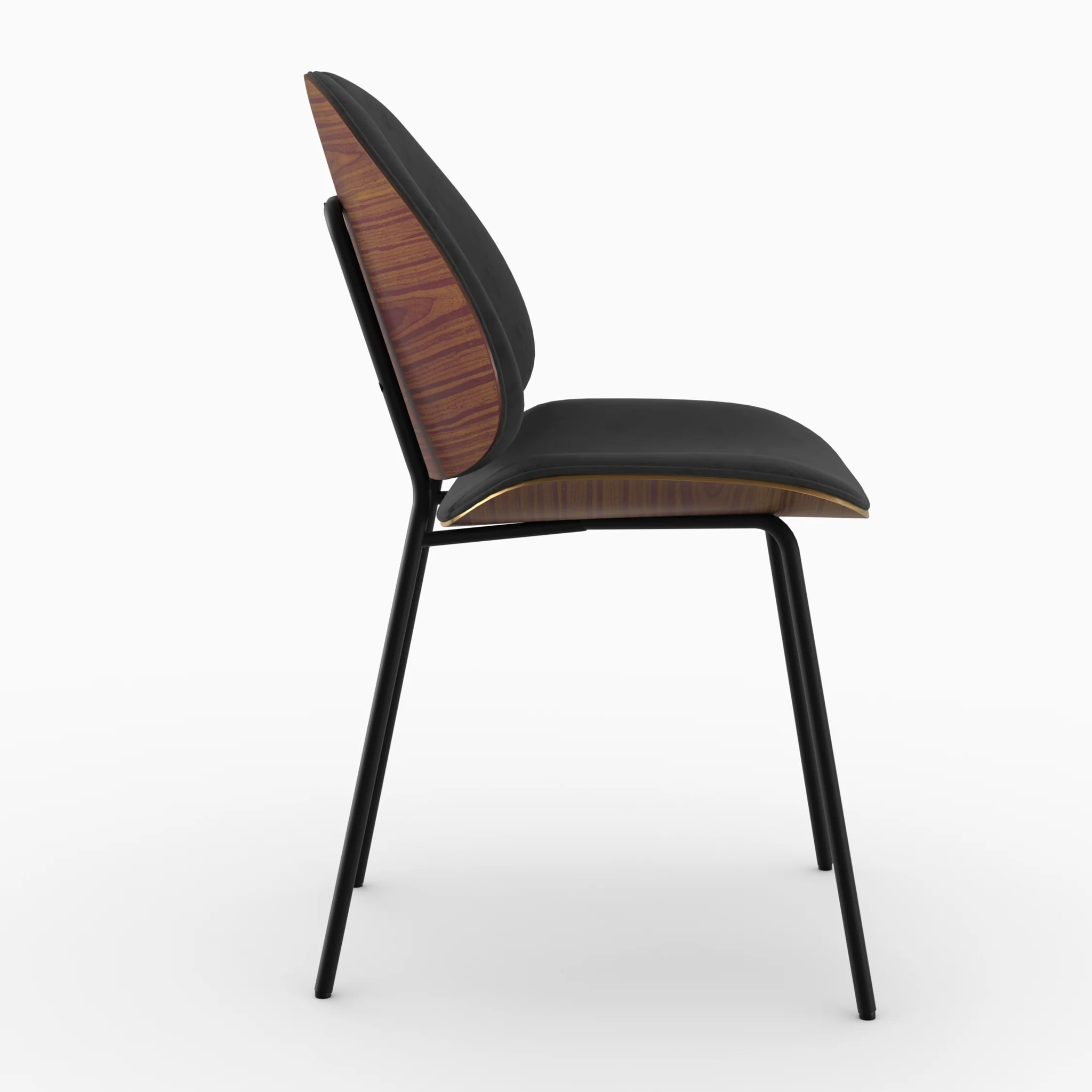 Chaise en velours noir et bois de noyer - Coccinelle