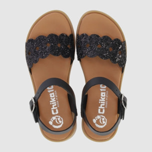 Sandalias de Piel - Negro - Tacón: Bajo