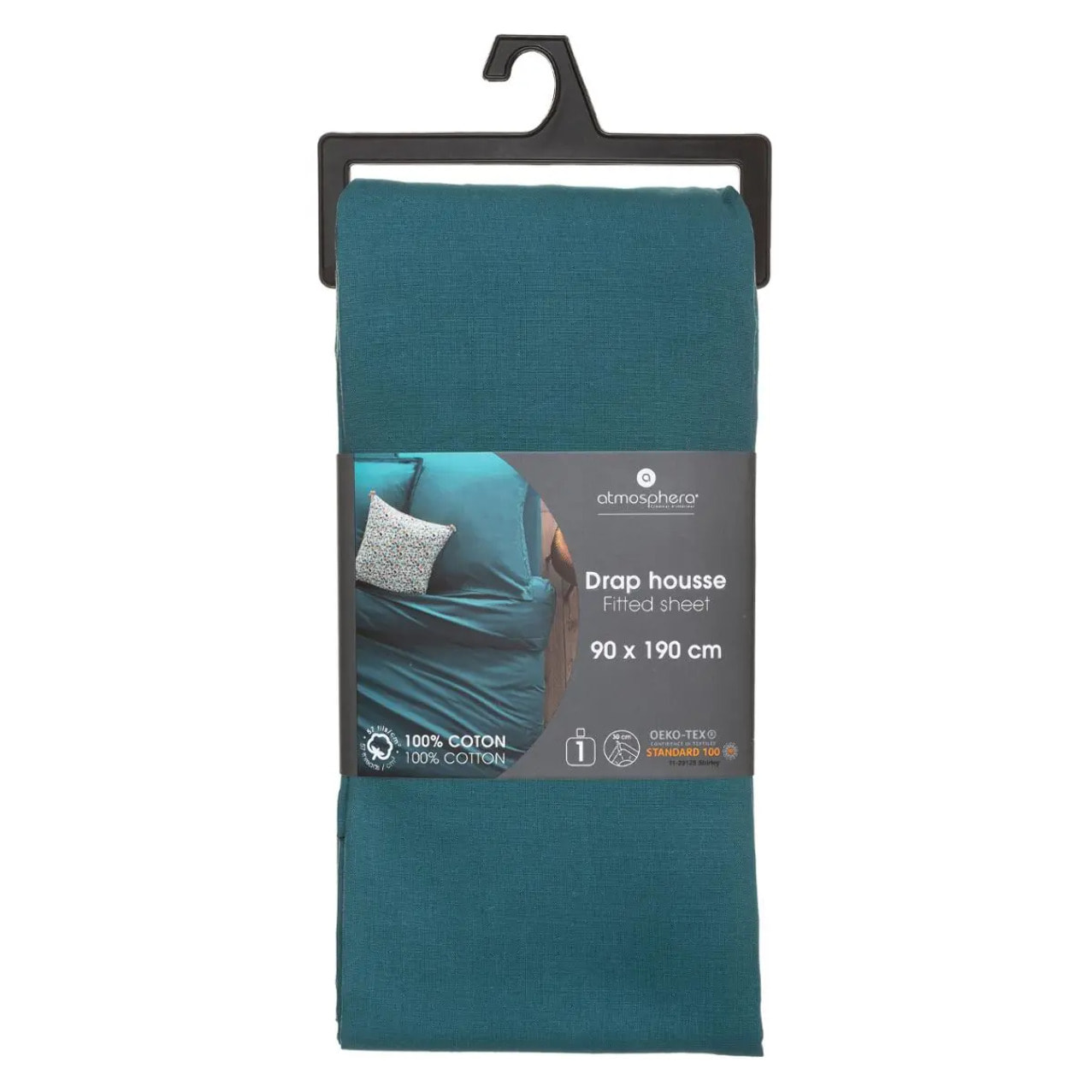 Drap-housse "Carina" en coton bleu canard 90x190cm