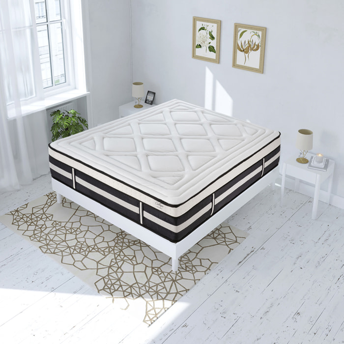 Ensemble Matelas Calliope mémoire de forme - 28cm + sommier kit bois blanc - 2 Places
