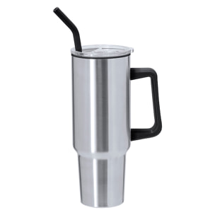 Jarra térmica de 1,2 L de capacidad en acero inoxidable e interior de PP en color negro. Con tapadera de cierre a presión. Libre de BPA.