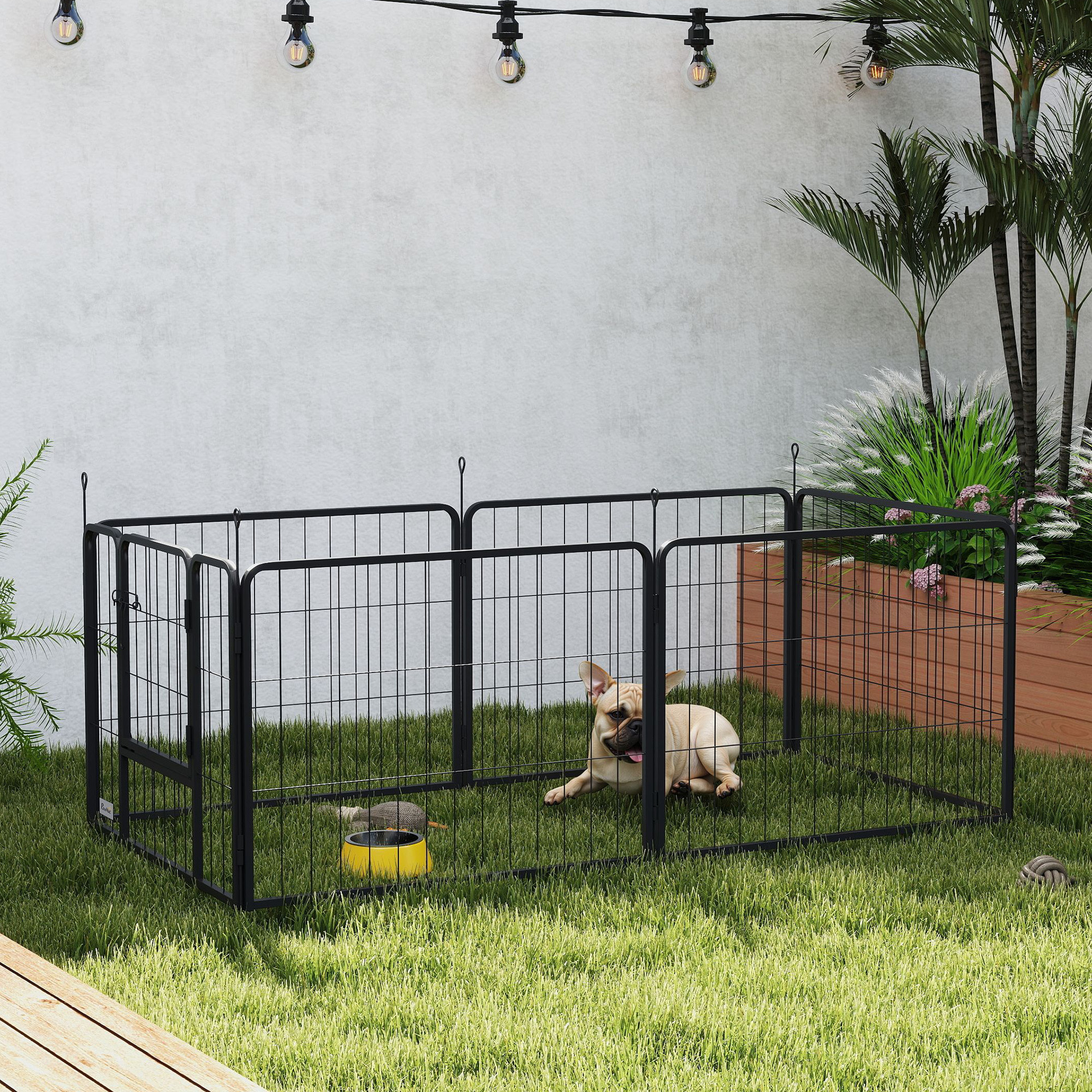 Parque para Perros de 6 Paneles de 60 cm de Altura, Vallas para Perros de Acero Plegable, con Puerta, para Interior y Exterior, Negro