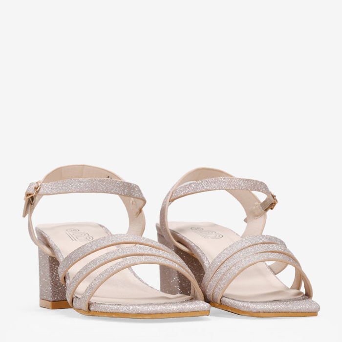Sandalias de fiesta doradas con tacón ancho