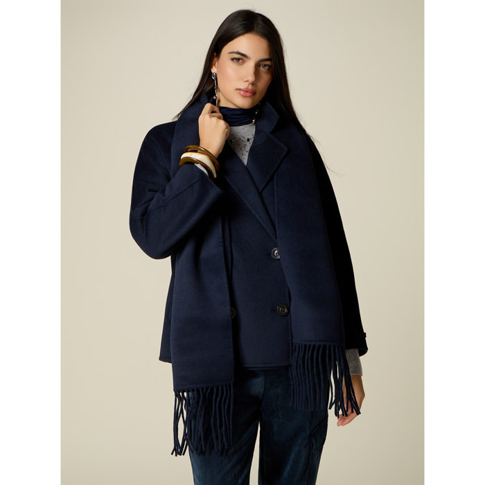 Oltre - Caban in misto lana con sciarpa integrata - Blu