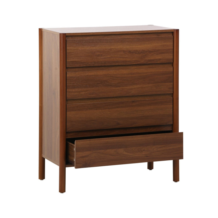 Commode décor bois 4 tiroirs noyer 80cm - 80 x 40 x 98 cm - Harmony