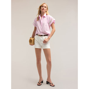 Motivi - Camicia a righe con maniche ricamate - Rosa