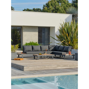 ALICANTE - Salon de jardin d'angle 6 places en teck et aluminium gris anthracite