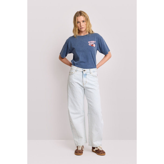Kocca - Pantaloni wide leg con zip e bottone Donna, Denim
