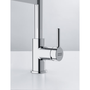 Basis Evier 97x50cm avec vide sauce, égouttoir réversible, Fragranit + Mitigeur semi-pro, douchette extractible, Chrome/Blanc