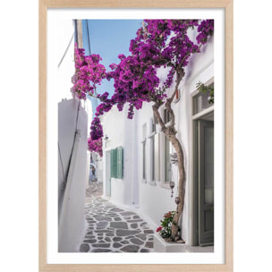 Poster bougainvilliers paros Affiche + cadre en bois - Chêne