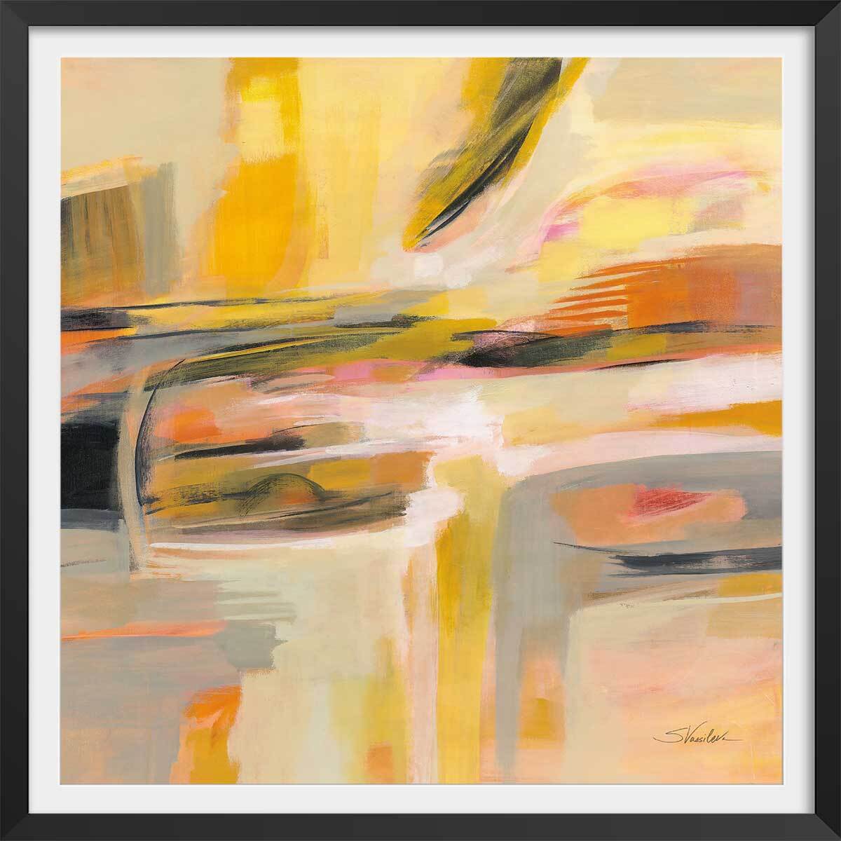 Affiche deco Soleil joyeux Affiche + cadre en bois - Noir