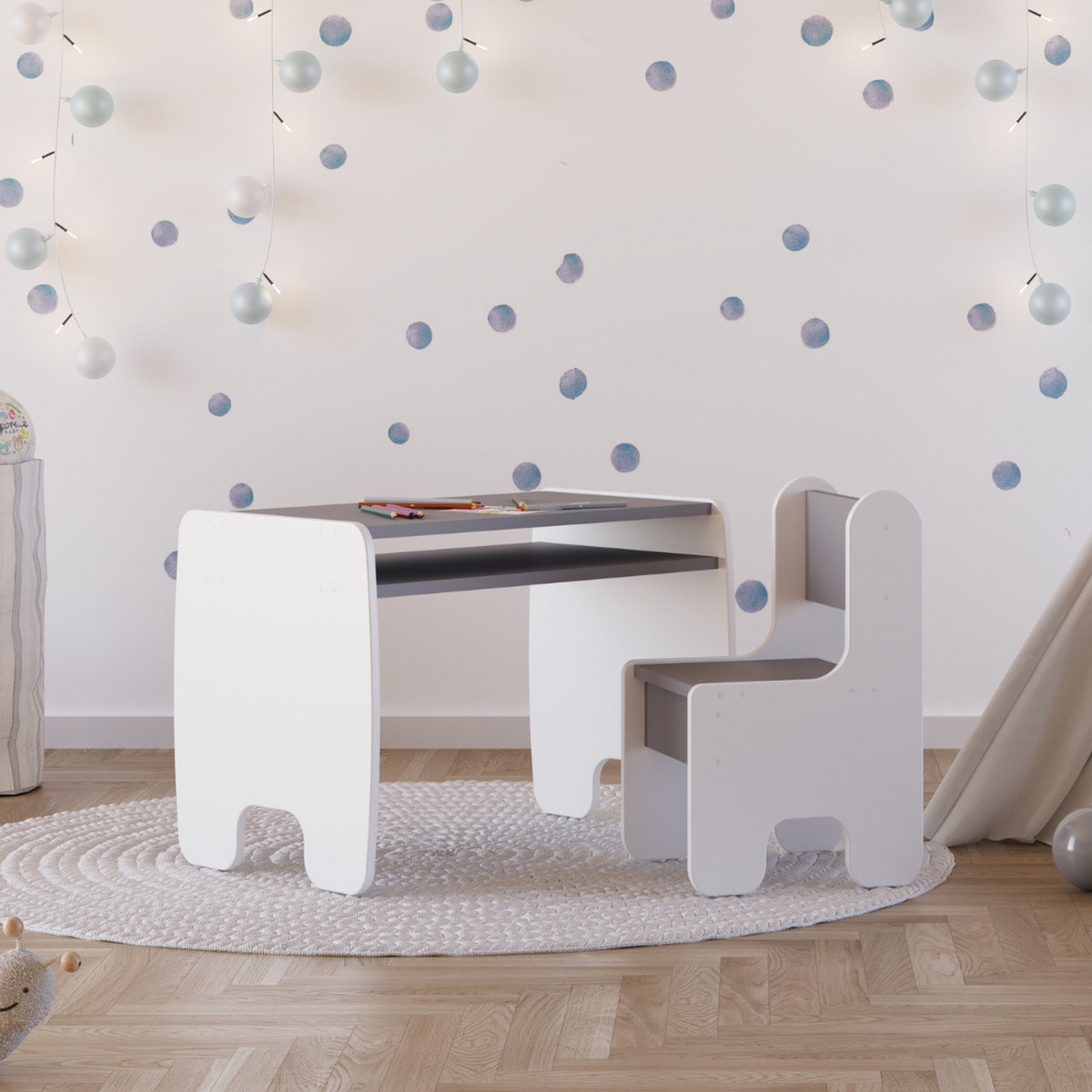 Set bambini TIMI tavolino e seggiolina bianco/grigio