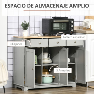 Aparador de Cocina con 3 Cajones 3 Puertas y Estantes Ajustables Mueble Auxiliar de Almacenaje para Comedor Salón Estilo Moderno Antivuelco 101x40x85 cm Gris