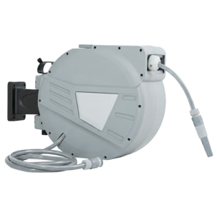 Dévidoir mural enrouleur automatique pivotant 180° tuyau 20 + 1,6 m avec lance arrosage 2 modes support mural intégré gris clair