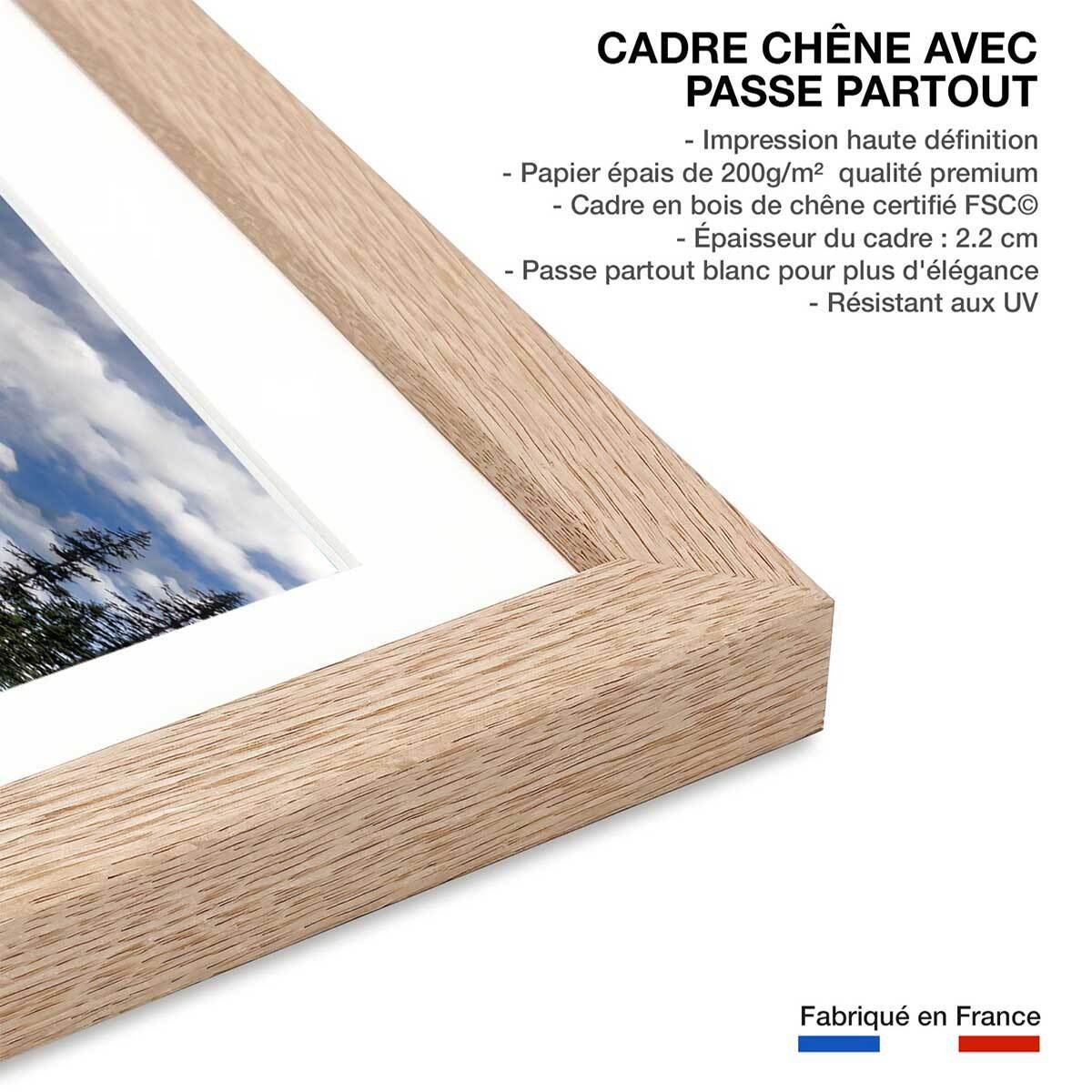 Affiche lac bleu éméraude Affiche + cadre en bois - Chêne