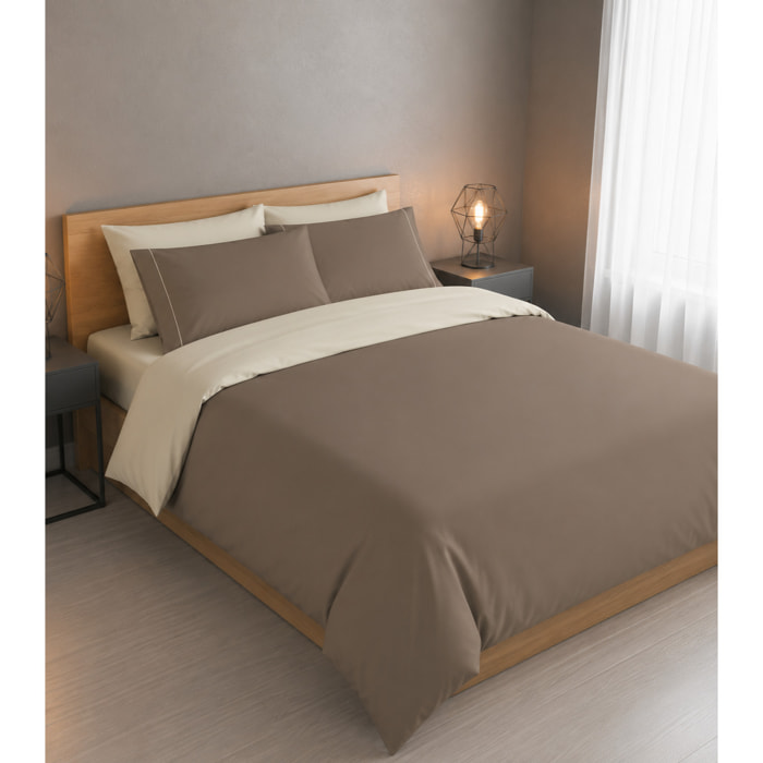 Parure Copripiumino Double-Color IPERSAN Puro Cotone Tortora/Panna