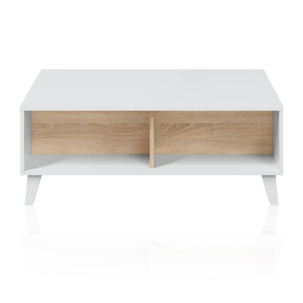 Mesa de centro elevable Niva Blanco Brillo - Roble Canadian