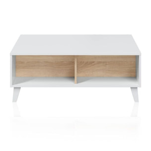 Mesa de centro elevable Niva Blanco Brillo - Roble Canadian