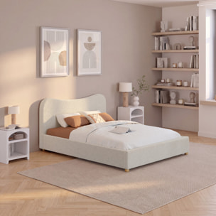Lit coffre Samy 140x190cm bouclette blanche