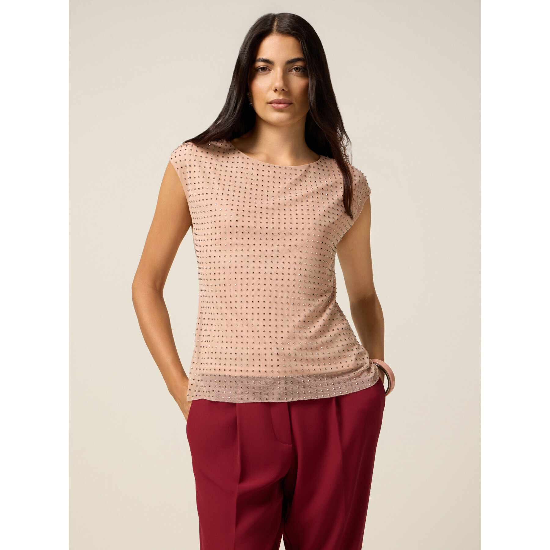 Oltre - Top de tul con tachuelas - Rosa