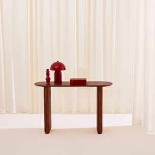 Console ovale bois d'hévéa placage chêne GABRIELLE