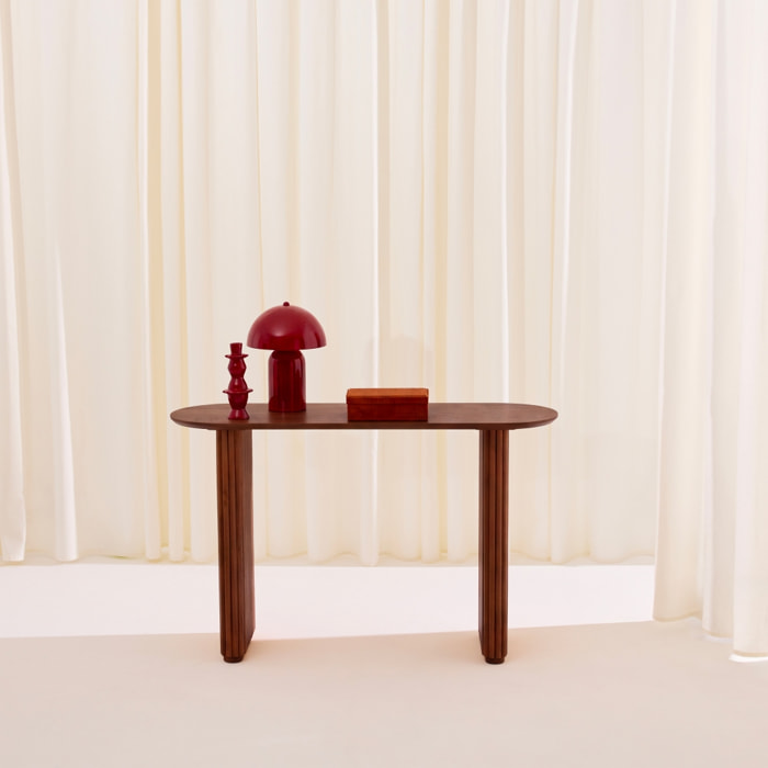 Console ovale bois d'hévéa placage chêne GABRIELLE