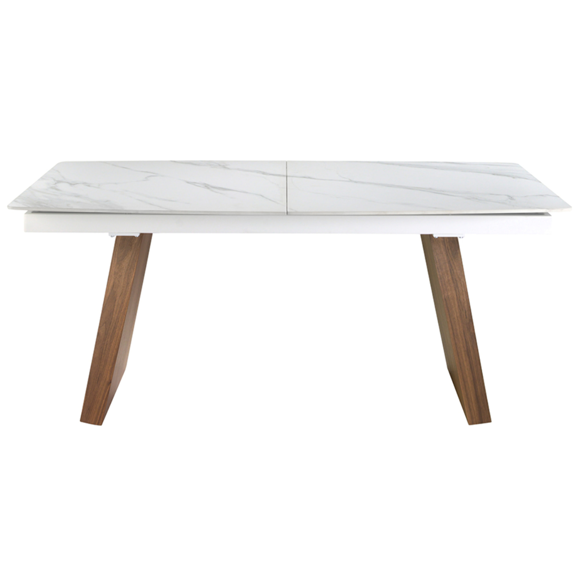 Mesa comedor Angel Cerdá extensible ovalada barril con tapa de mármol porcelánico blanco con vetas en gris en acabado mate 180x90x76cm