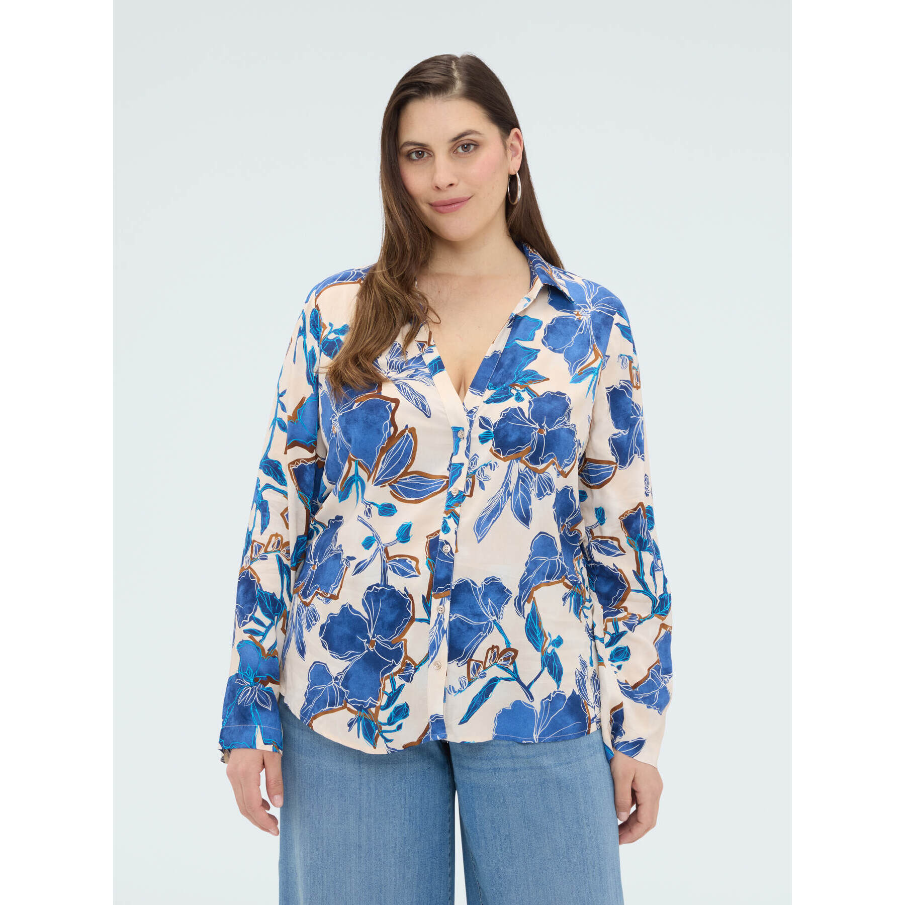 Fiorella Rubino - Camicia con stampa floreale viscosa - Bluette
