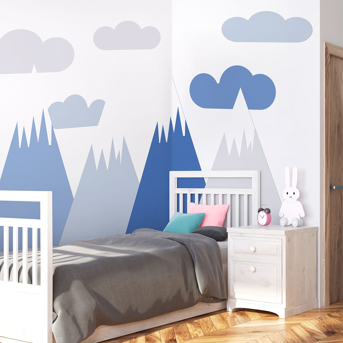 Stickers muraux enfants - Décoration chambre bébé - Autocollant Sticker mural géant enfant montagnes scandinaves LINKA